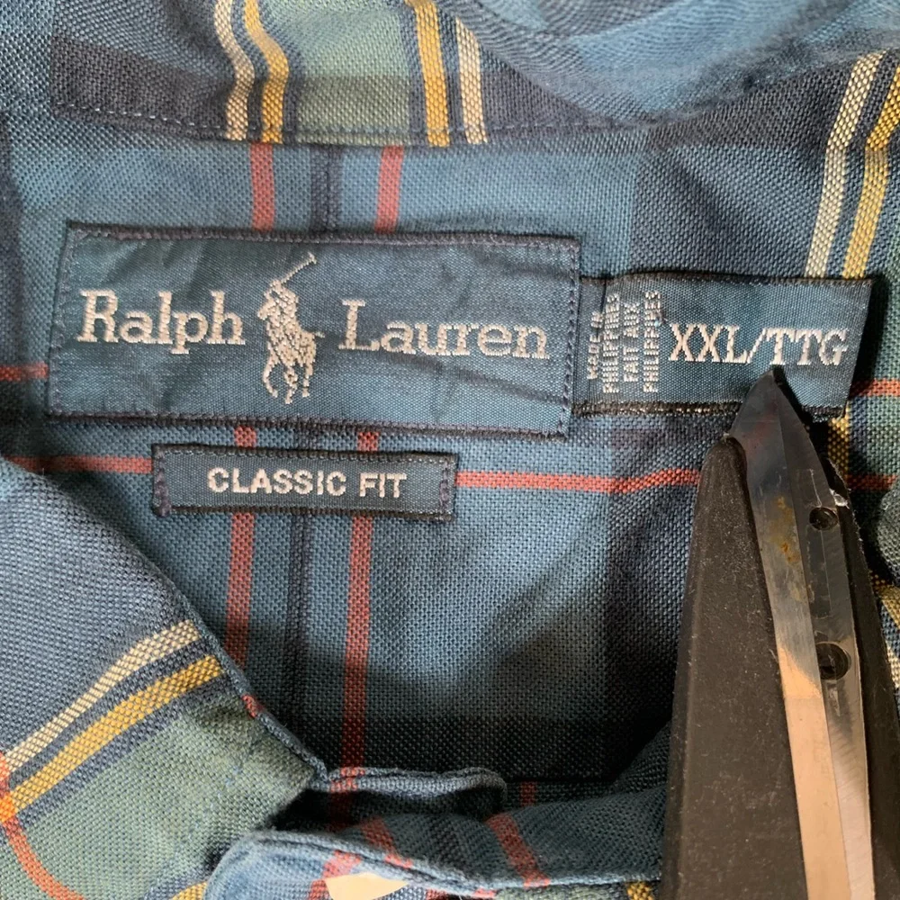 Ralph Lauren Button Down Shirt Mens‎ XXL Blue Green Plaid Classic Fit